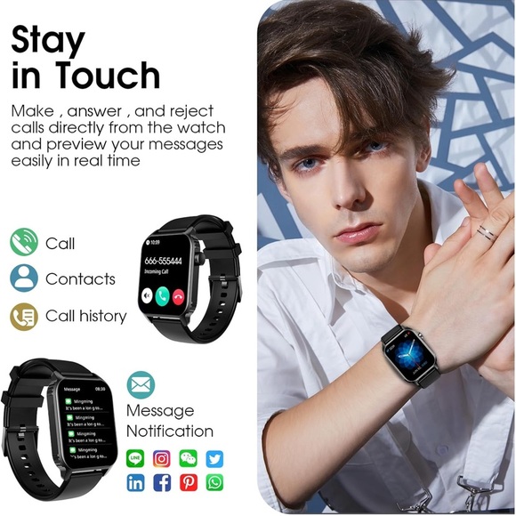 Smartwatch with Black Band,(Answer/Make calls) 1.83” smartwatch fitness tracker - Picture 2 of 10